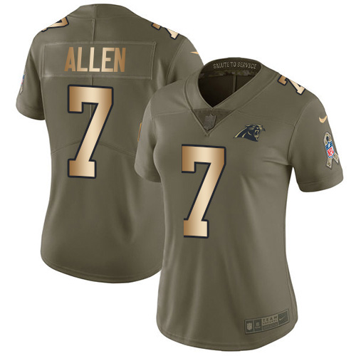 Nike Panthers #7 Kyle Allen Olive/Gold Women's Stitched NFL Limited 2017 Salute to Service Jersey Nike Panthers #7 Kyle Allen Olive/Gold Women's Stitched NFL Limited 2017 Salute to Service Jersey