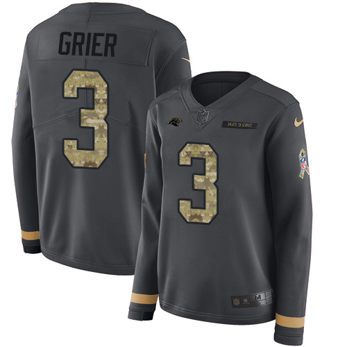 Nike Panthers #3 Will Grier Anthracite Salute to Service Women's Stitched NFL Limited Therma Long Sleeve Jersey Nike Panthers #3 Will Grier Anthracite Salute to Service Women's Stitched NFL Limited Therma Long Sleeve Jersey