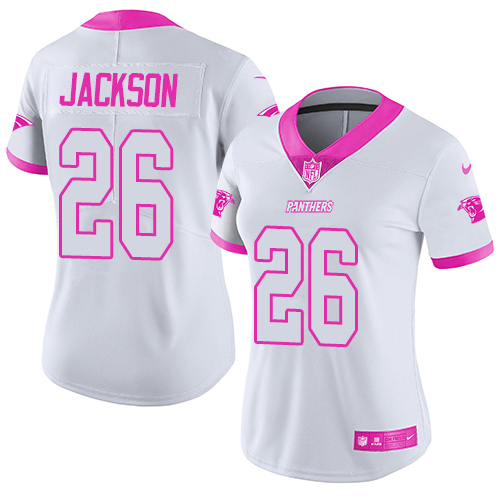 Nike Panthers #26 Donte Jackson White/Pink Women's Stitched NFL Limited Rush Fashion Jersey Nike Panthers #26 Donte Jackson White/Pink Women's Stitched NFL Limited Rush Fashion Jersey