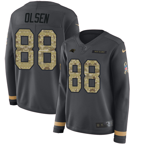 Nike Panthers #88 Greg Olsen Anthracite Salute to Service Women's Stitched NFL Limited Therma Long Sleeve Jersey Nike Panthers #88 Greg Olsen Anthracite Salute to Service Women's Stitched NFL Limited Therma Long Sleeve Jersey