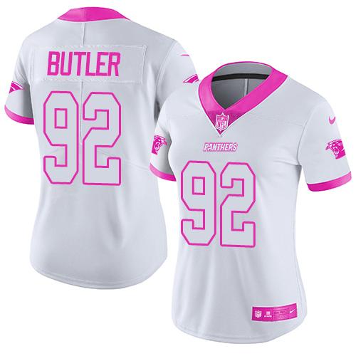 Nike Panthers #92 Vernon Butler White/Pink Women's Stitched NFL Limited Rush Fashion Jersey Nike Panthers #92 Vernon Butler White/Pink Women's Stitched NFL Limited Rush Fashion Jersey
