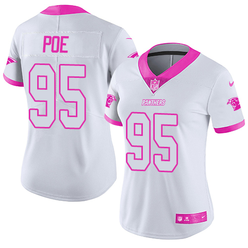 Nike Panthers #95 Dontari Poe White/Pink Women's Stitched NFL Limited Rush Fashion Jersey Nike Panthers #95 Dontari Poe White/Pink Women's Stitched NFL Limited Rush Fashion Jersey