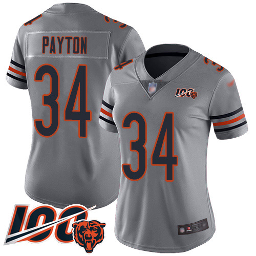 Nike Bears #34 Walter Payton Silver Women's Stitched NFL Limited Inverted Legend 100th Season Jersey Nike Bears #34 Walter Payton Silver Women's Stitched NFL Limited Inverted Legend 100th Season Jersey