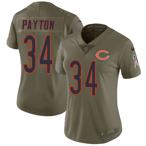 Nike Bears #34 Walter Payton Olive Women's Stitched NFL Limited 2017 Salute to Service Jersey Nike Bears #34 Walter Payton Olive Women's Stitched NFL Limited 2017 Salute to Service Jersey