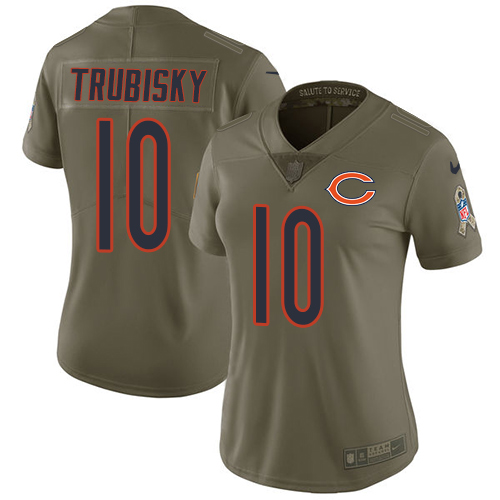 Nike Bears #10 Mitchell Trubisky Olive Women's Stitched NFL Limited 2017 Salute to Service Jersey Nike Bears #10 Mitchell Trubisky Olive Women's Stitched NFL Limited 2017 Salute to Service Jersey
