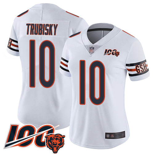 Nike Bears #10 Mitchell Trubisky White Women's Stitched NFL 100th Season Vapor Limited Jersey Nike Bears #10 Mitchell Trubisky White Women's Stitched NFL 100th Season Vapor Limited Jersey