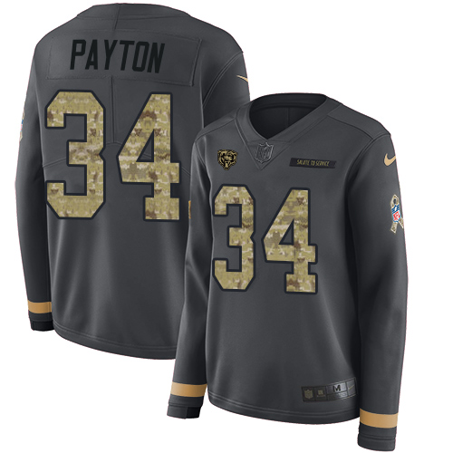 Nike Bears #34 Walter Payton Anthracite Salute to Service Women's Stitched NFL Limited Therma Long Sleeve Jersey Nike Bears #34 Walter Payton Anthracite Salute to Service Women's Stitched NFL Limited Therma Long Sleeve Jersey