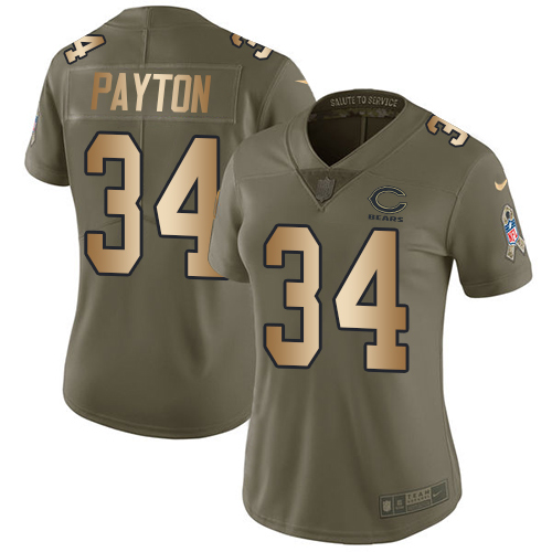 Nike Bears #34 Walter Payton Olive/Gold Women's Stitched NFL Limited 2017 Salute to Service Jersey Nike Bears #34 Walter Payton Olive/Gold Women's Stitched NFL Limited 2017 Salute to Service Jersey