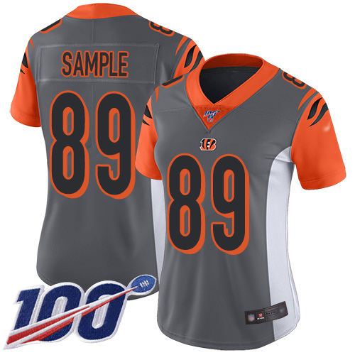 Nike Bengals #89 Drew Sample Silver Women's Stitched NFL Limited Inverted Legend 100th Season Jersey Nike Bengals #89 Drew Sample Silver Women's Stitched NFL Limited Inverted Legend 100th Season Jersey