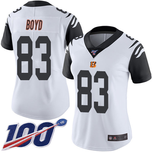 Nike Bengals #83 Tyler Boyd White Women's Stitched NFL Limited Rush 100th Season Jersey Nike Bengals #83 Tyler Boyd White Women's Stitched NFL Limited Rush 100th Season Jersey