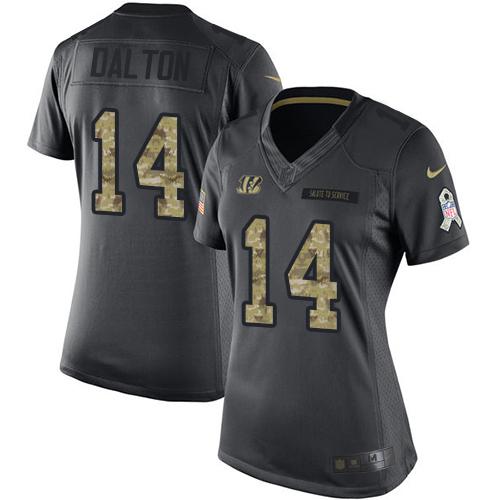 Nike Bengals #14 Andy Dalton Black Women's Stitched NFL Limited 2016 Salute to Service Jersey Nike Bengals #14 Andy Dalton Black Women's Stitched NFL Limited 2016 Salute to Service Jersey