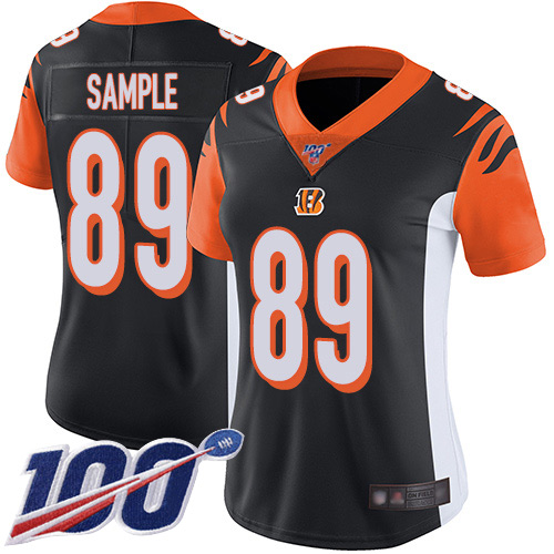 Nike Bengals #89 Drew Sample Black Team Color Women's Stitched NFL 100th Season Vapor Limited Jersey Nike Bengals #89 Drew Sample Black Team Color Women's Stitched NFL 100th Season Vapor Limited Jersey