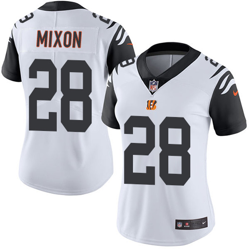 Nike Bengals #28 Joe Mixon White Women's Stitched NFL Limited Rush Jersey Nike Bengals #28 Joe Mixon White Women's Stitched NFL Limited Rush Jersey