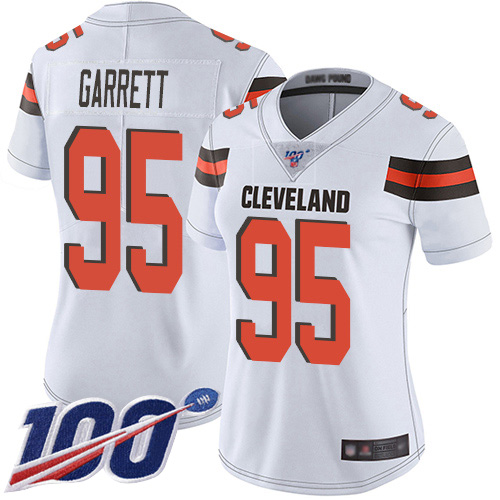 Nike Browns #95 Myles Garrett White Women's Stitched NFL 100th Season Vapor Limited Jersey Nike Browns #95 Myles Garrett White Women's Stitched NFL 100th Season Vapor Limited Jersey