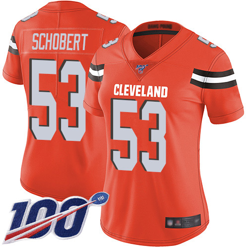 Nike Browns #53 Joe Schobert Orange Alternate Women's Stitched NFL 100th Season Vapor Limited Jersey Nike Browns #53 Joe Schobert Orange Alternate Women's Stitched NFL 100th Season Vapor Limited Jersey