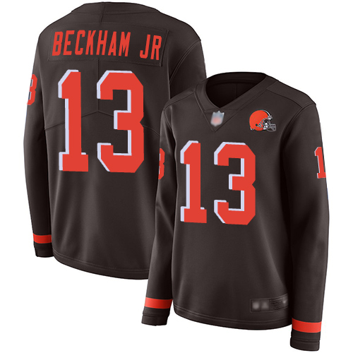 Nike Browns #13 Odell Beckham Jr Brown Team Color Women's Stitched NFL Limited Therma Long Sleeve Jersey Nike Browns #13 Odell Beckham Jr Brown Team Color Women's Stitched NFL Limited Therma Long Sleeve Jersey