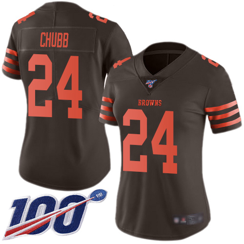 Nike Browns #24 Nick Chubb Brown Women's Stitched NFL Limited Rush 100th Season Jersey Nike Browns #24 Nick Chubb Brown Women's Stitched NFL Limited Rush 100th Season Jersey