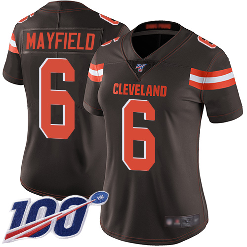 Nike Browns #6 Baker Mayfield Brown Team Color Women's Stitched NFL 100th Season Vapor Limited Jersey Nike Browns #6 Baker Mayfield Brown Team Color Women's Stitched NFL 100th Season Vapor Limited Jersey
