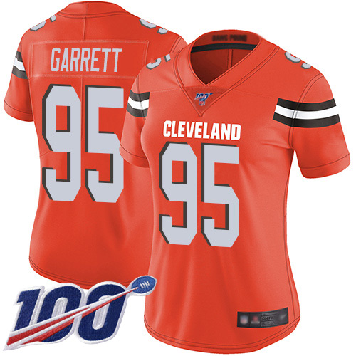 Nike Browns #95 Myles Garrett Orange Alternate Women's Stitched NFL 100th Season Vapor Limited Jersey Nike Browns #95 Myles Garrett Orange Alternate Women's Stitched NFL 100th Season Vapor Limited Jersey