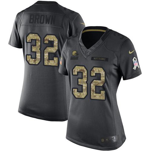 Nike Browns #32 Jim Brown Black Women's Stitched NFL Limited 2016 Salute to Service Jersey Nike Browns #32 Jim Brown Black Women's Stitched NFL Limited 2016 Salute to Service Jersey