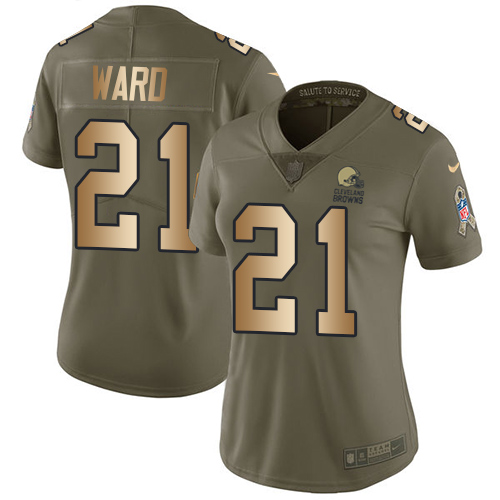 Nike Browns #21 Denzel Ward Olive/Gold Women's Stitched NFL Limited 2017 Salute to Service Jersey Nike Browns #21 Denzel Ward Olive/Gold Women's Stitched NFL Limited 2017 Salute to Service Jersey