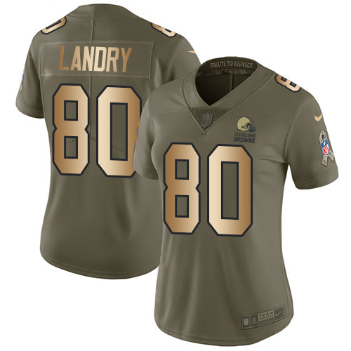 Nike Browns #80 Jarvis Landry Olive/Gold Women's Stitched NFL Limited 2017 Salute to Service Jersey Nike Browns #80 Jarvis Landry Olive/Gold Women's Stitched NFL Limited 2017 Salute to Service Jersey
