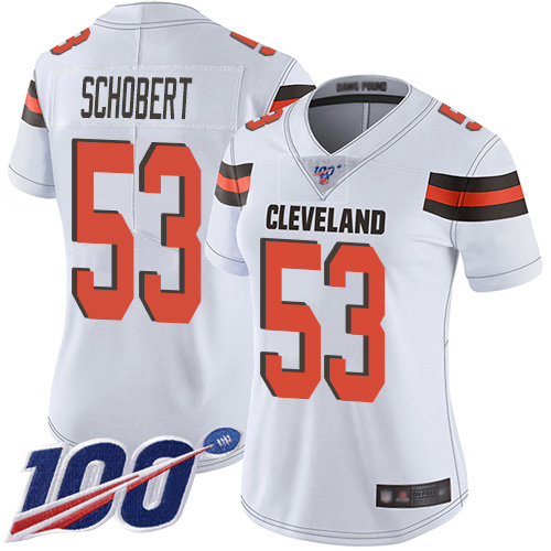 Nike Browns #53 Joe Schobert White Women's Stitched NFL 100th Season Vapor Limited Jersey Nike Browns #53 Joe Schobert White Women's Stitched NFL 100th Season Vapor Limited Jersey