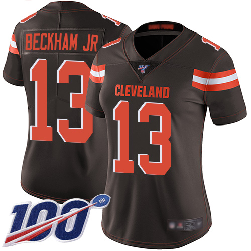 Nike Browns #13 Odell Beckham Jr Brown Team Color Women's Stitched NFL 100th Season Vapor Limited Jersey Nike Browns #13 Odell Beckham Jr Brown Team Color Women's Stitched NFL 100th Season Vapor Limited Jersey