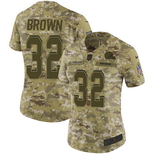 Nike Browns #32 Jim Brown Camo Women's Stitched NFL Limited 2018 Salute to Service Jersey Nike Browns #32 Jim Brown Camo Women's Stitched NFL Limited 2018 Salute to Service Jersey
