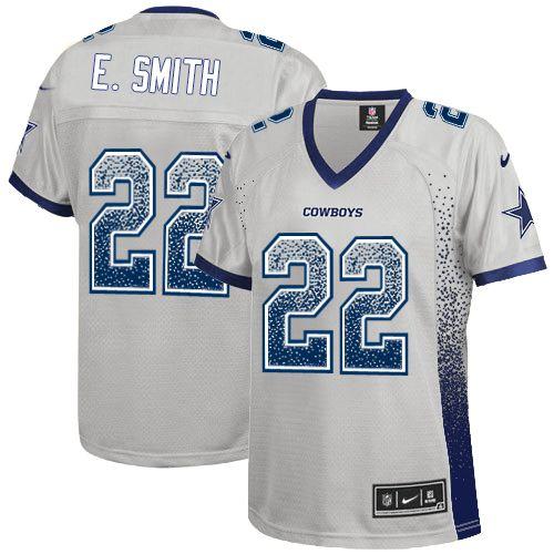 Nike Cowboys #22 Emmitt Smith Grey Women's Stitched NFL Elite Drift Fashion Jersey Nike Cowboys #22 Emmitt Smith Grey Women's Stitched NFL Elite Drift Fashion Jersey