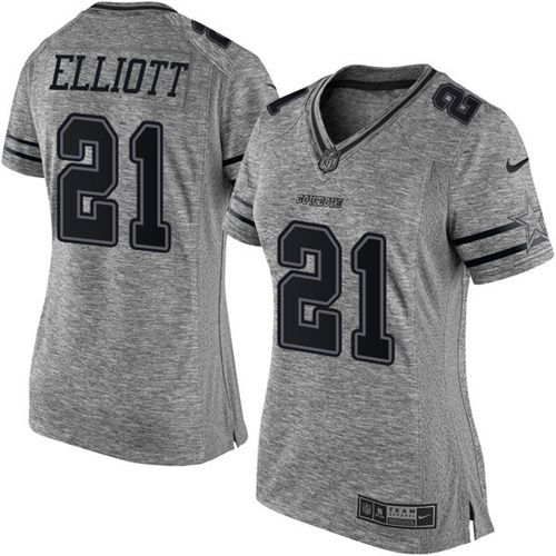 Nike Cowboys #21 Ezekiel Elliott Gray Women's Stitched NFL Limited Gridiron Gray Jersey Nike Cowboys #21 Ezekiel Elliott Gray Women's Stitched NFL Limited Gridiron Gray Jersey