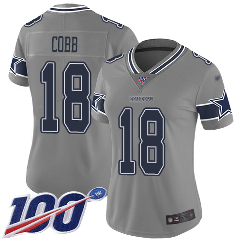 Nike Cowboys #18 Randall Cobb Gray Women's Stitched NFL Limited Inverted Legend 100th Season Jersey Nike Cowboys #18 Randall Cobb Gray Women's Stitched NFL Limited Inverted Legend 100th Season Jersey