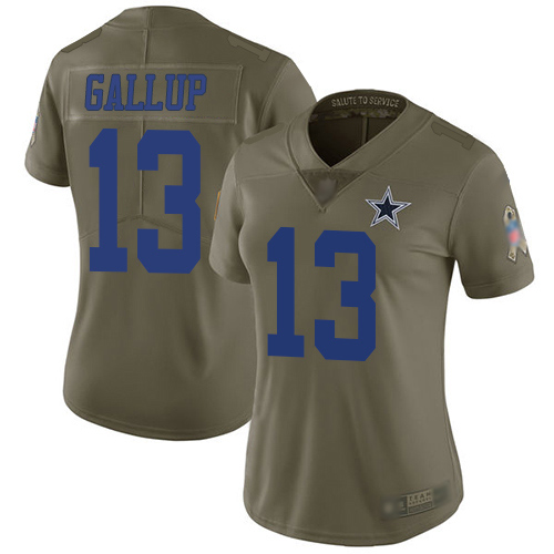 Nike Cowboys #13 Michael Gallup Olive Women's Stitched NFL Limited 2017 Salute to Service Jersey Nike Cowboys #13 Michael Gallup Olive Women's Stitched NFL Limited 2017 Salute to Service Jersey