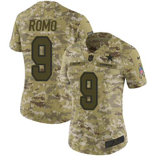 Nike Cowboys #9 Tony Romo Camo Women's Stitched NFL Limited 2018 Salute to Service Jersey Nike Cowboys #9 Tony Romo Camo Women's Stitched NFL Limited 2018 Salute to Service Jersey