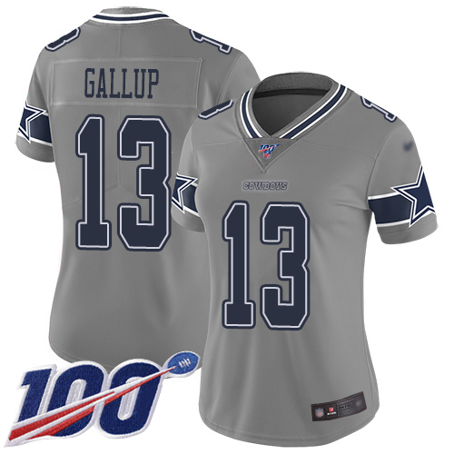 Nike Cowboys #13 Michael Gallup Gray Women's Stitched NFL Limited Inverted Legend 100th Season Jersey Nike Cowboys #13 Michael Gallup Gray Women's Stitched NFL Limited Inverted Legend 100th Season Jersey