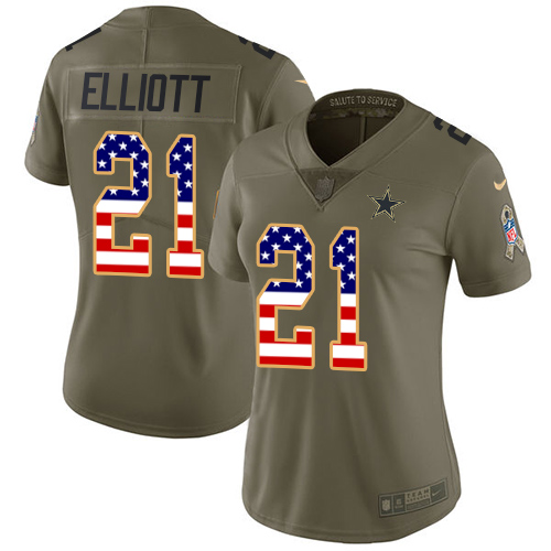 Nike Cowboys #21 Ezekiel Elliott Olive/USA Flag Women's Stitched NFL Limited 2017 Salute to Service Jersey Nike Cowboys #21 Ezekiel Elliott Olive/USA Flag Women's Stitched NFL Limited 2017 Salute to Service Jersey