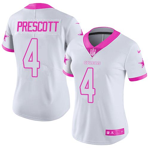 Nike Cowboys #4 Dak Prescott White/Pink Women's Stitched NFL Limited Rush Fashion Jersey Nike Cowboys #4 Dak Prescott White/Pink Women's Stitched NFL Limited Rush Fashion Jersey