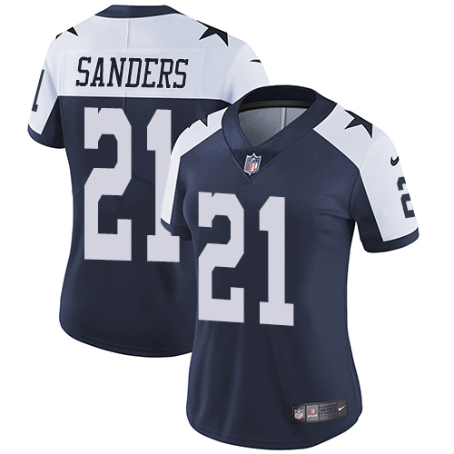 Nike Cowboys #21 Deion Sanders Navy Blue Thanksgiving Women's Stitched NFL Vapor Untouchable Limited Throwback Jersey Nike Cowboys #21 Deion Sanders Navy Blue Thanksgiving Women's Stitched NFL Vapor Untouchable Limited Throwback Jersey