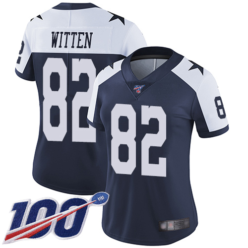 Nike Cowboys #82 Jason Witten Navy Blue Thanksgiving Women's Stitched NFL 100th Season Vapor Throwback Limited Jersey Nike Cowboys #82 Jason Witten Navy Blue Thanksgiving Women's Stitched NFL 100th Season Vapor Throwback Limited Jersey