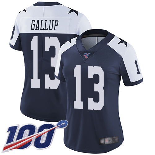 Nike Cowboys #13 Michael Gallup Navy Blue Thanksgiving Women's Stitched NFL 100th Season Vapor Throwback Limited Jersey Nike Cowboys #13 Michael Gallup Navy Blue Thanksgiving Women's Stitched NFL 100th Season Vapor Throwback Limited Jersey