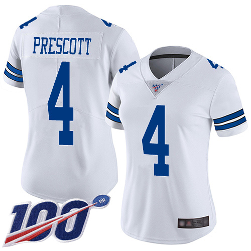 Nike Cowboys #4 Dak Prescott White Women's Stitched NFL 100th Season Vapor Limited Jersey Nike Cowboys #4 Dak Prescott White Women's Stitched NFL 100th Season Vapor Limited Jersey