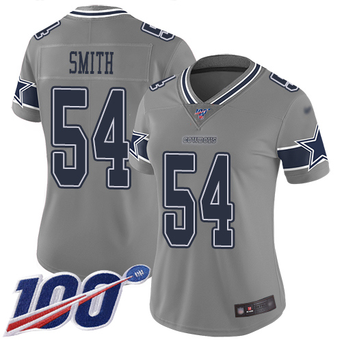 Nike Cowboys #54 Jaylon Smith Gray Women's Stitched NFL Limited Inverted Legend 100th Season Jersey Nike Cowboys #54 Jaylon Smith Gray Women's Stitched NFL Limited Inverted Legend 100th Season Jersey