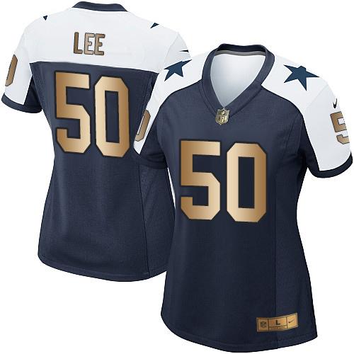 Nike Cowboys #50 Sean Lee Navy Blue Thanksgiving Throwback Women's Stitched NFL Elite Gold Jersey Nike Cowboys #50 Sean Lee Navy Blue Thanksgiving Throwback Women's Stitched NFL Elite Gold Jersey