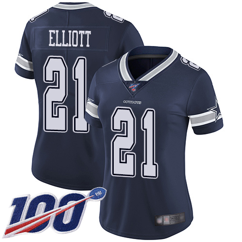 Nike Cowboys #21 Ezekiel Elliott Navy Blue Team Color Women's Stitched NFL 100th Season Vapor Limited Jersey Nike Cowboys #21 Ezekiel Elliott Navy Blue Team Color Women's Stitched NFL 100th Season Vapor Limited Jersey