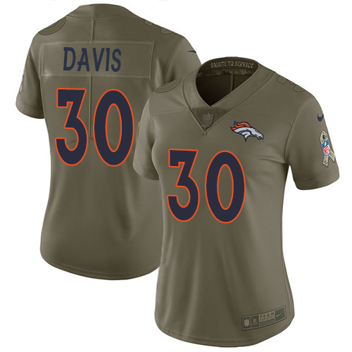 Nike Broncos #30 Terrell Davis Olive Women's Stitched NFL Limited 2017 Salute to Service Jersey Nike Broncos #30 Terrell Davis Olive Women's Stitched NFL Limited 2017 Salute to Service Jersey