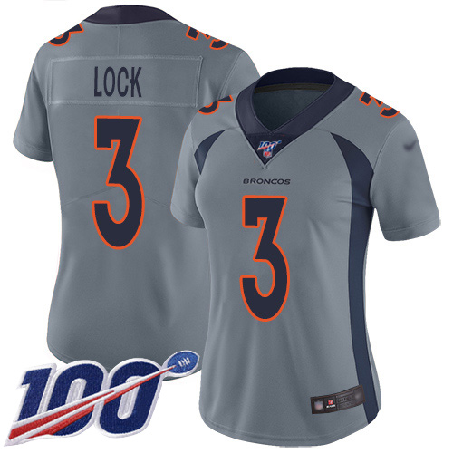 Nike Broncos #3 Drew Lock Gray Women's Stitched NFL Limited Inverted Legend 100th Season Jersey Nike Broncos #3 Drew Lock Gray Women's Stitched NFL Limited Inverted Legend 100th Season Jersey