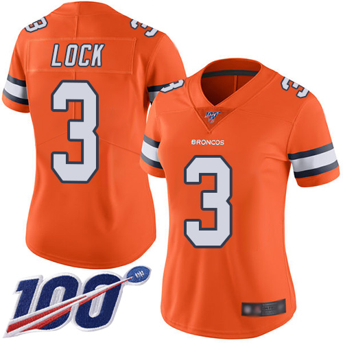 Nike Broncos #3 Drew Lock Orange Women's Stitched NFL Limited Rush 100th Season Jersey Nike Broncos #3 Drew Lock Orange Women's Stitched NFL Limited Rush 100th Season Jersey
