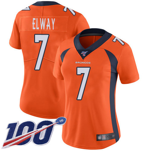 Nike Broncos #7 John Elway Orange Team Color Women's Stitched NFL 100th Season Vapor Limited Jersey Nike Broncos #7 John Elway Orange Team Color Women's Stitched NFL 100th Season Vapor Limited Jersey