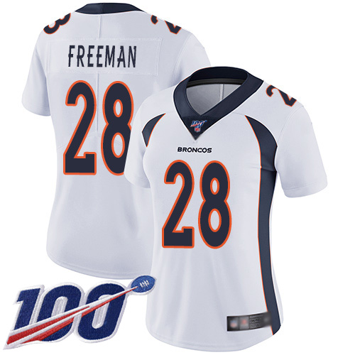Nike Broncos #28 Royce Freeman White Women's Stitched NFL 100th Season Vapor Limited Jersey Nike Broncos #28 Royce Freeman White Women's Stitched NFL 100th Season Vapor Limited Jersey