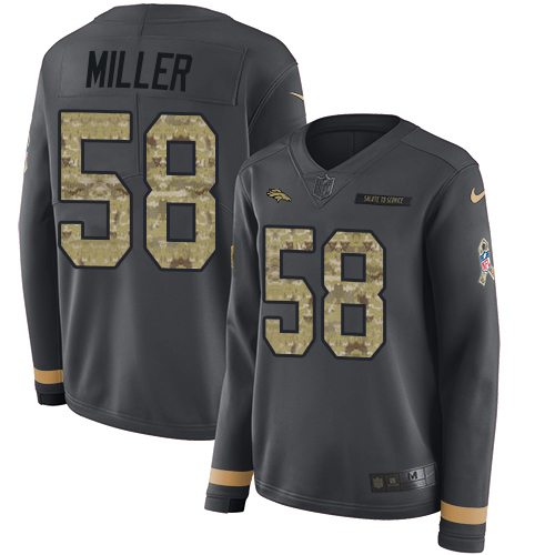 Nike Broncos #58 Von Miller Anthracite Salute to Service Women's Stitched NFL Limited Therma Long Sleeve Jersey Nike Broncos #58 Von Miller Anthracite Salute to Service Women's Stitched NFL Limited Therma Long Sleeve Jersey